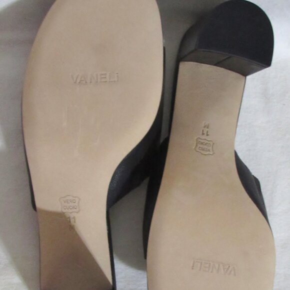 NEW Ladies VANELI Black Leather Thong Sandals Heels Shoes 11 M Orig $175 - Picture 7 of 7
